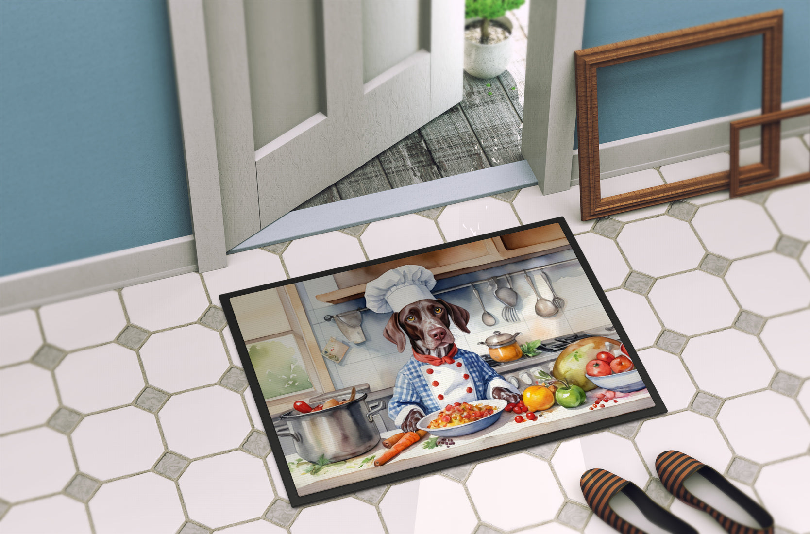 German Shorthaired Pointer The Chef Doormat Indoor Outdoor 24H X 36W Front Door Mat Rugs for Entryway, Non Slip Washable Low Pile,