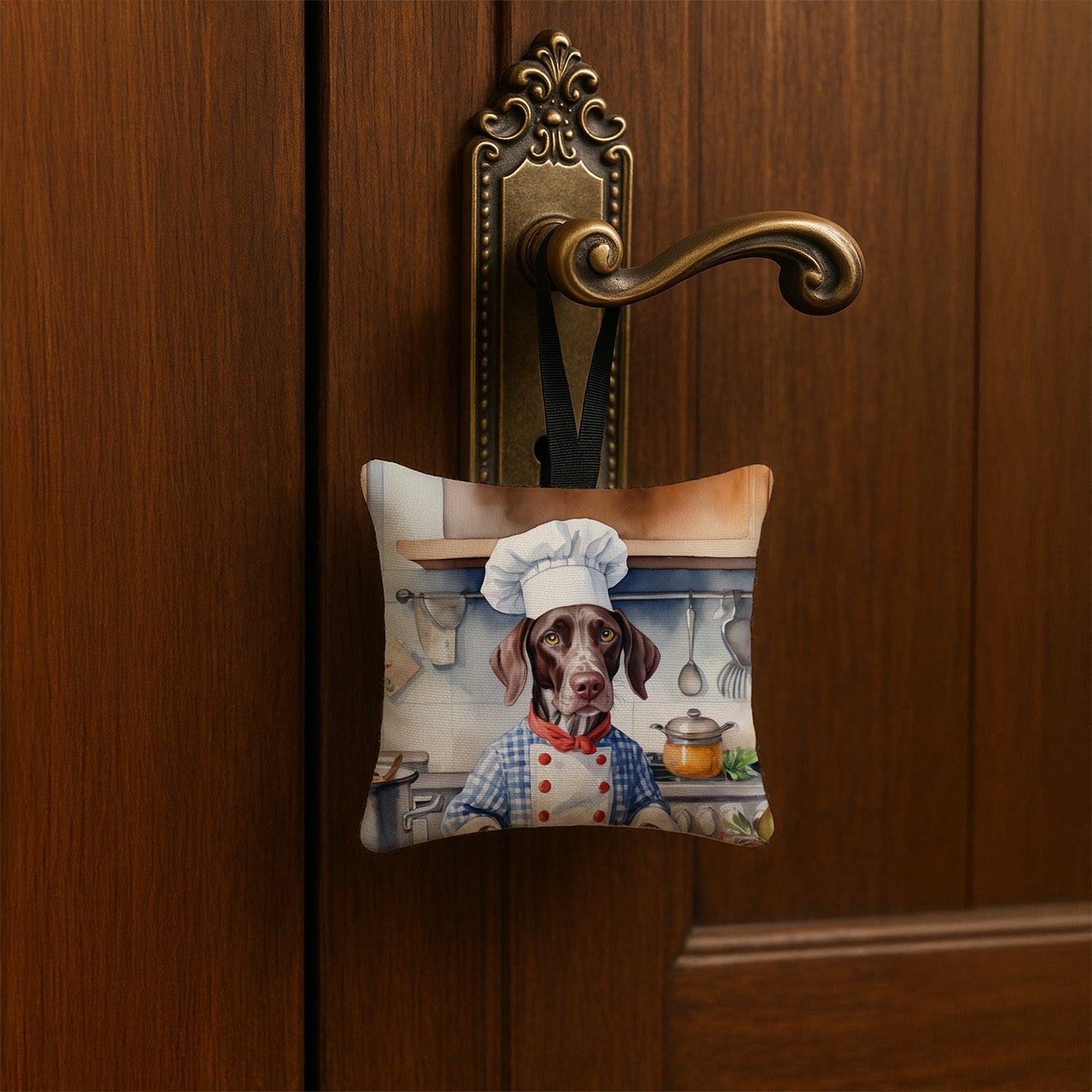 German Shorthaired Pointer The Chef Hanging Square Fabric Ornament 3.5 × 3.5 Decorative Door-Knob & Tree Hanger, Soft Fabric