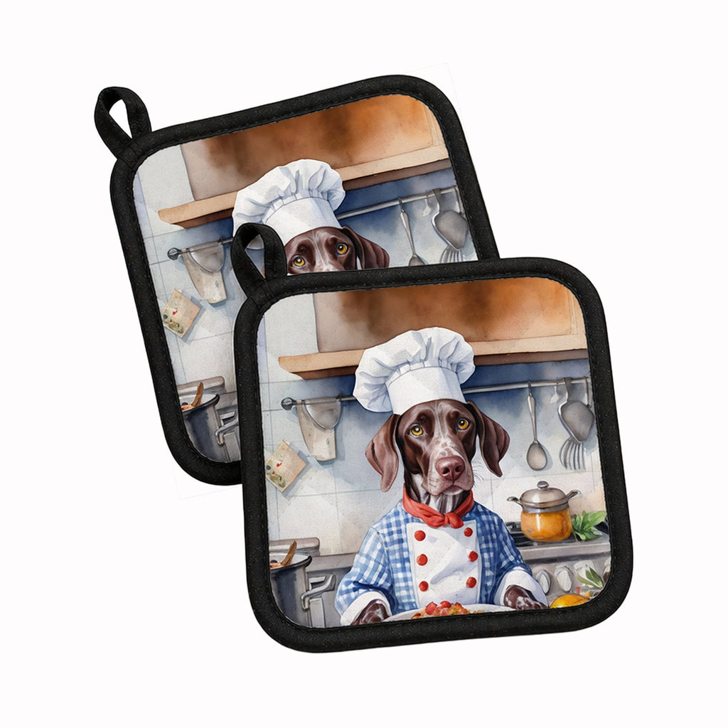 German Shorthaired Pointer The Chef Pot Holder Set of 2 Heat Resistant Quilted Hot Pads 7.5 x 7.5 Inch, Insulated Kitchen Trivets for Cooking & Baking