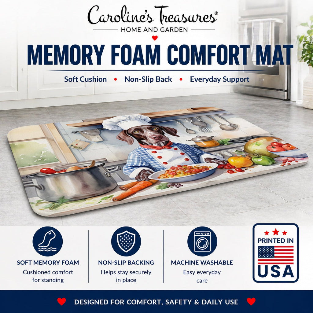 German Shorthaired Pointer The Chef Memory Foam Kitchen Mat Machine Washable Anti-Fatigue Cushion Comfort Bath or Kitchen Rug