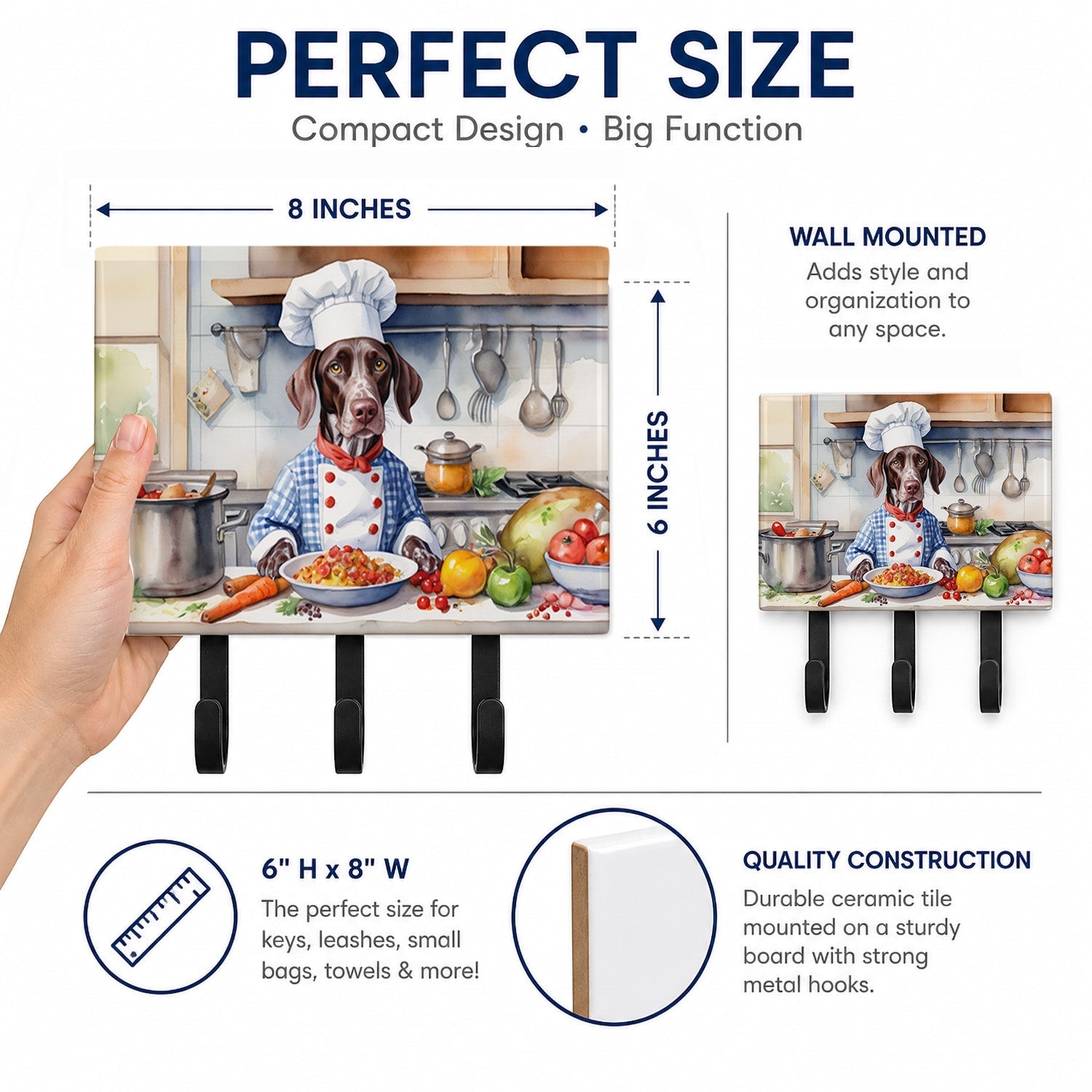 German Shorthaired Pointer The Chef Leash or Key Holder Wall Hooks, Coat Rack Wall Mount, for Hanging Keys, Towels, Aprons, Leashes