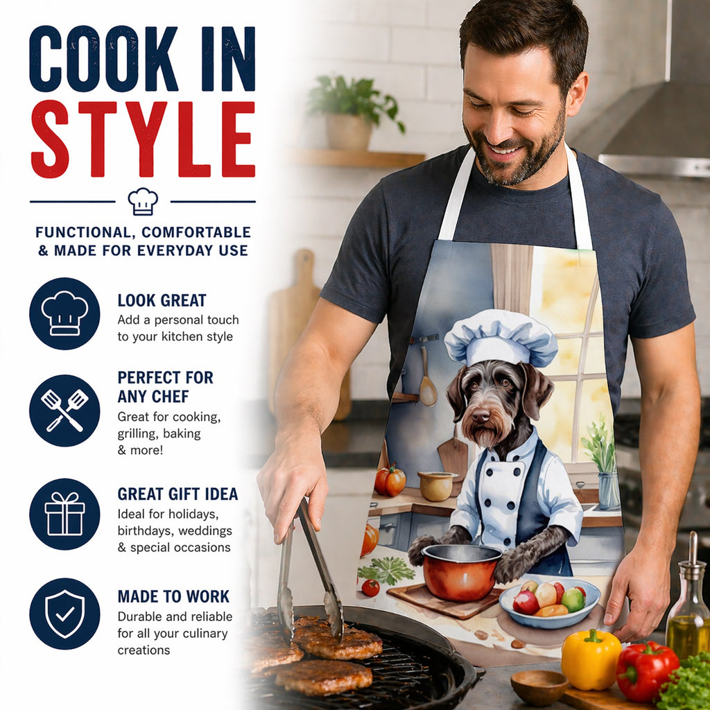 German Wirehaired Pointer The Chef Apron Cooking Kitchen Server Baking Crafts Gardening for Adult Women Men, Unisex, Large, Multicolor