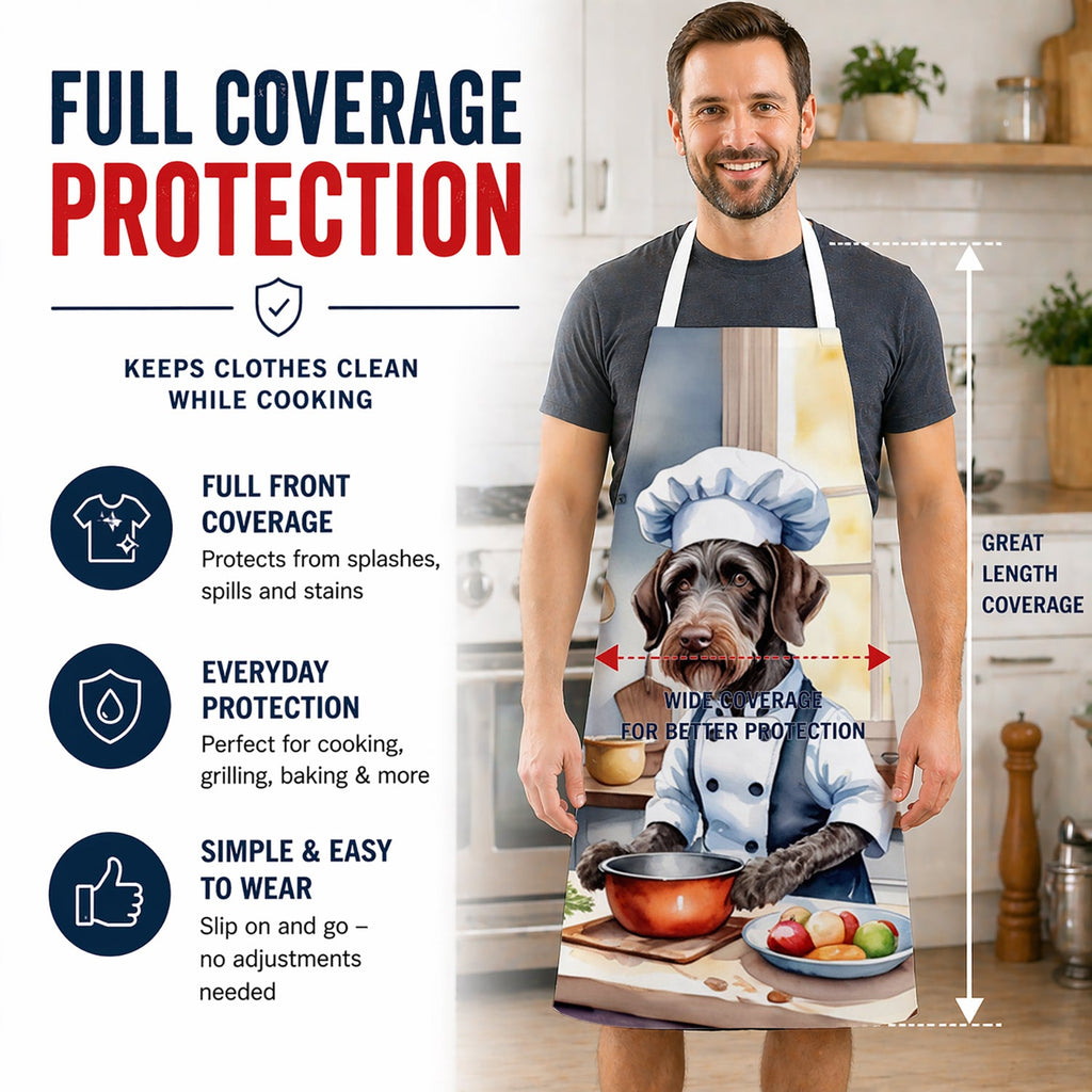 German Wirehaired Pointer The Chef Apron Cooking Kitchen Server Baking Crafts Gardening for Adult Women Men, Unisex, Large, Multicolor