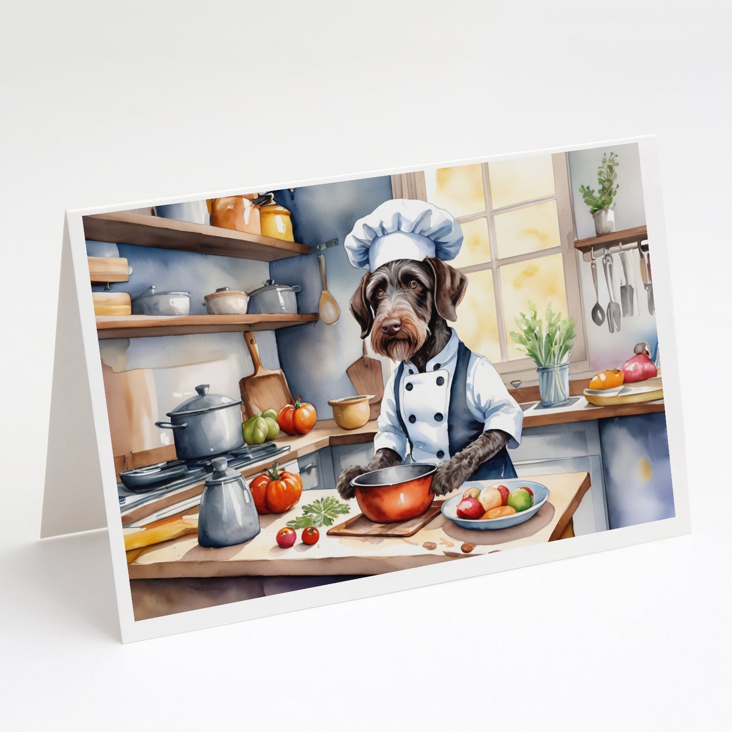 German Wirehaired Pointer The Chef Greeting Cards Pack of 8 Blank Cards with Envelopes Whimsical A7 Size 5x7