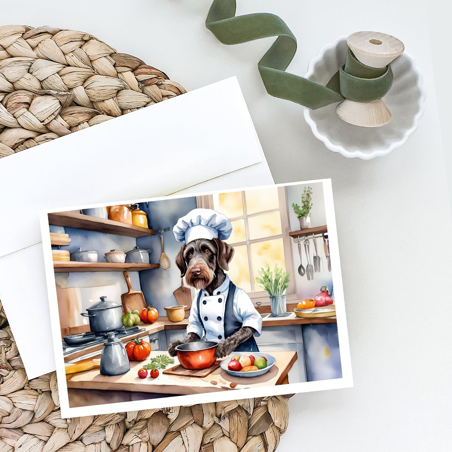 German Wirehaired Pointer The Chef Greeting Cards Pack of 8 Blank Cards with Envelopes Whimsical A7 Size 5x7