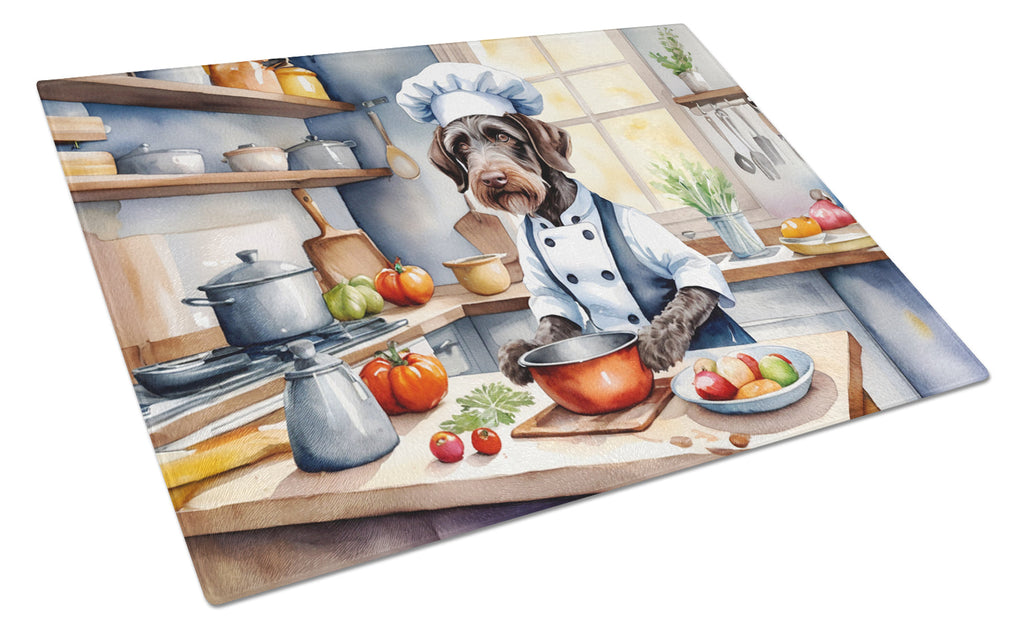 German Wirehaired Pointer The Chef Cutting Board Tempered Glass Kitchen Cutting Surface, Heat Resistant Chopping, Non-Slip Feet, Food Prep & Serving