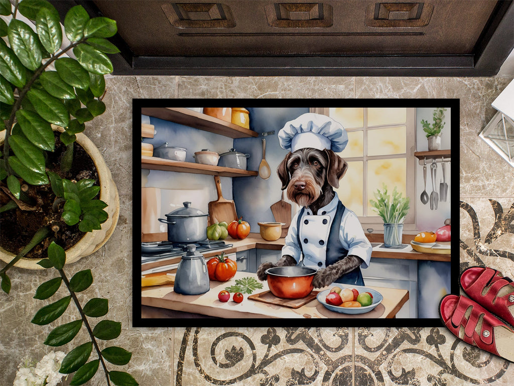 German Wirehaired Pointer The Chef Doormat Indoor Outdoor 18H X 27W Front Door Mat Rugs for Entryway, Non Slip Washable