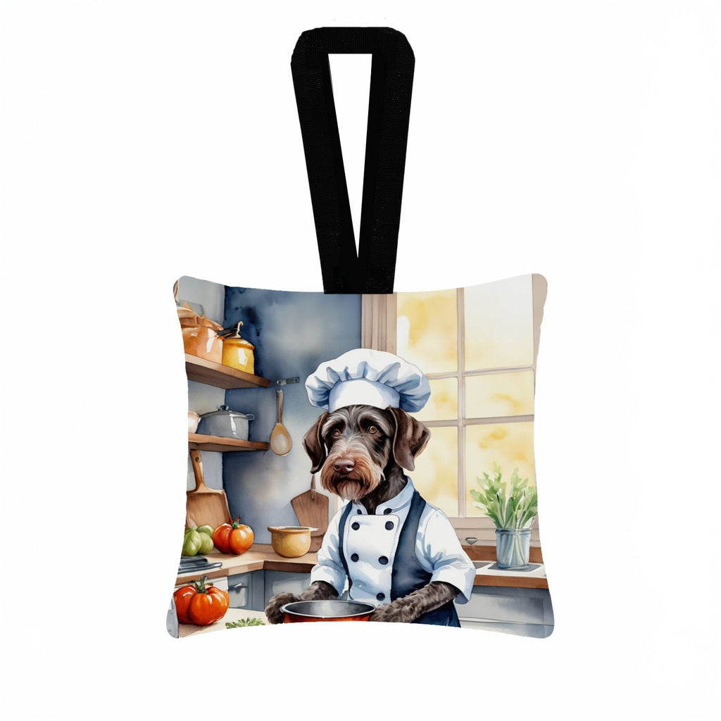 German Wirehaired Pointer The Chef Hanging Square Fabric Ornament 3.5 × 3.5 Decorative Door-Knob & Tree Hanger, Soft Fabric