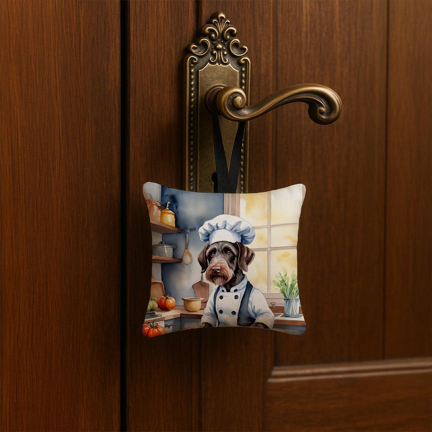 German Wirehaired Pointer The Chef Hanging Square Fabric Ornament 3.5 × 3.5 Decorative Door-Knob & Tree Hanger, Soft Fabric