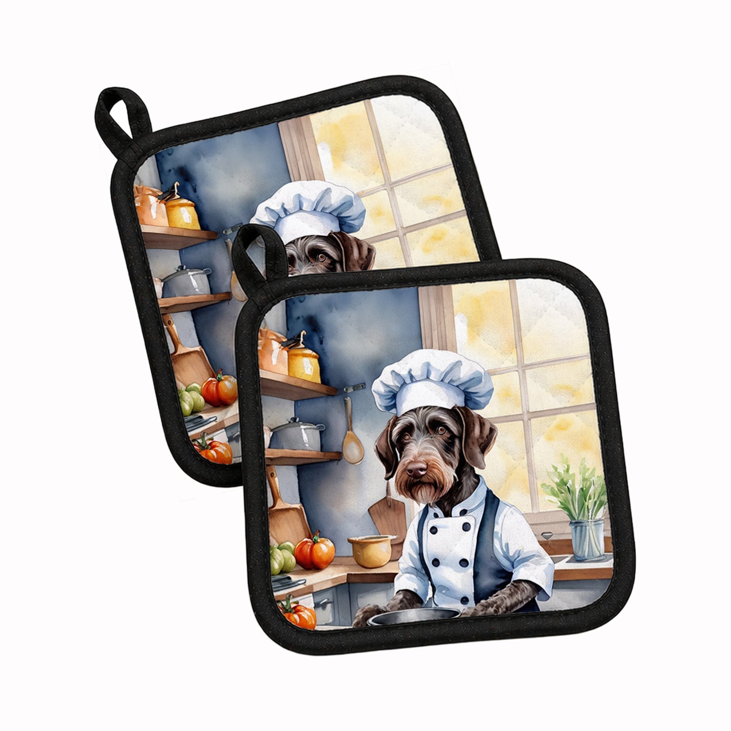 German Wirehaired Pointer The Chef Pot Holder Set of 2 Heat Resistant Quilted Hot Pads 7.5 x 7.5 Inch, Insulated Kitchen Trivets for Cooking & Baking