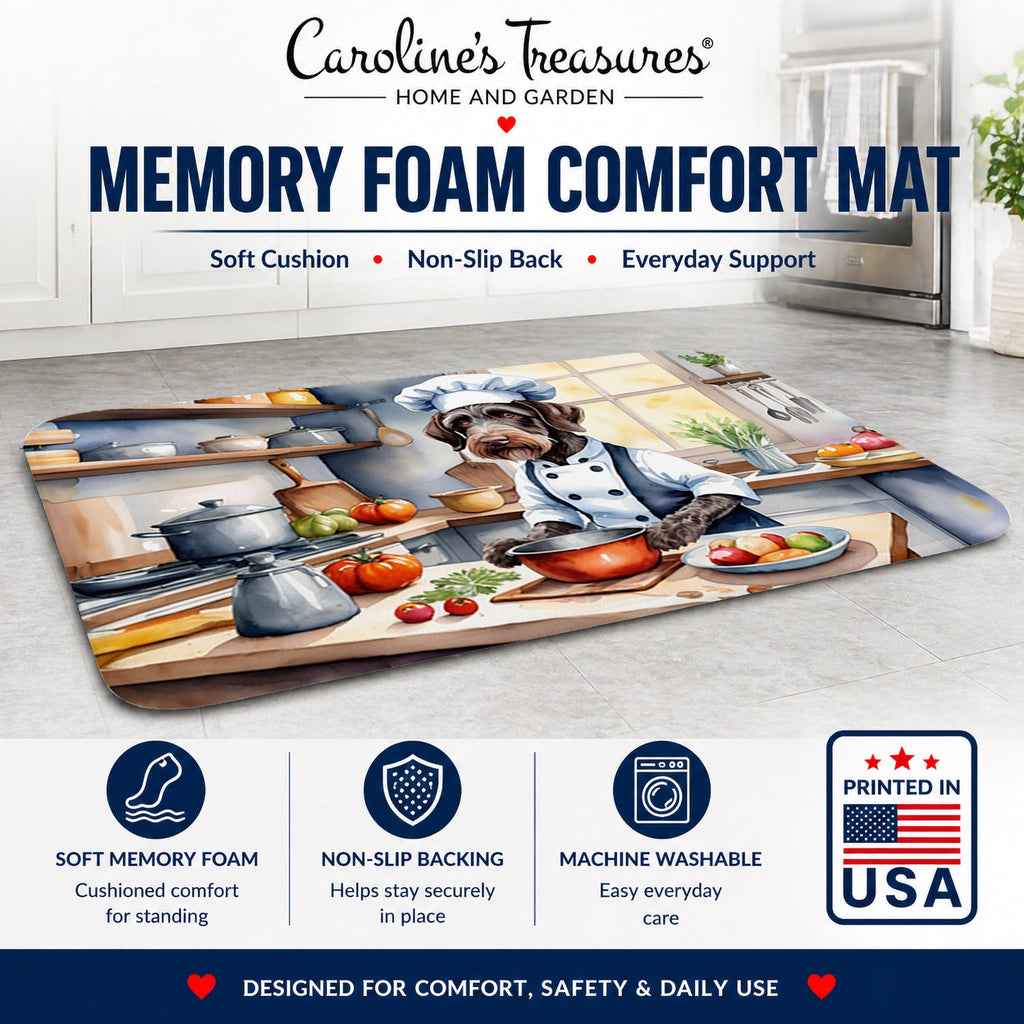 German Wirehaired Pointer The Chef Memory Foam Kitchen Mat Machine Washable Anti-Fatigue Cushion Comfort Bath or Kitchen Rug