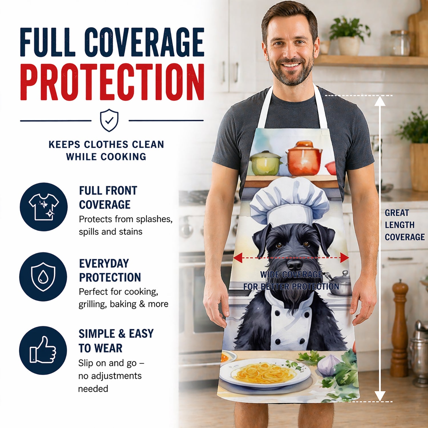 Giant Schnauzer The Chef Apron Cooking Kitchen Server Baking Crafts Gardening for Adult Women Men, Unisex, Large, Multicolor