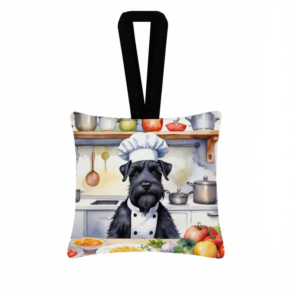 Giant Schnauzer The Chef Hanging Square Fabric Ornament 3.5 × 3.5 Decorative Door-Knob & Tree Hanger, Soft Fabric