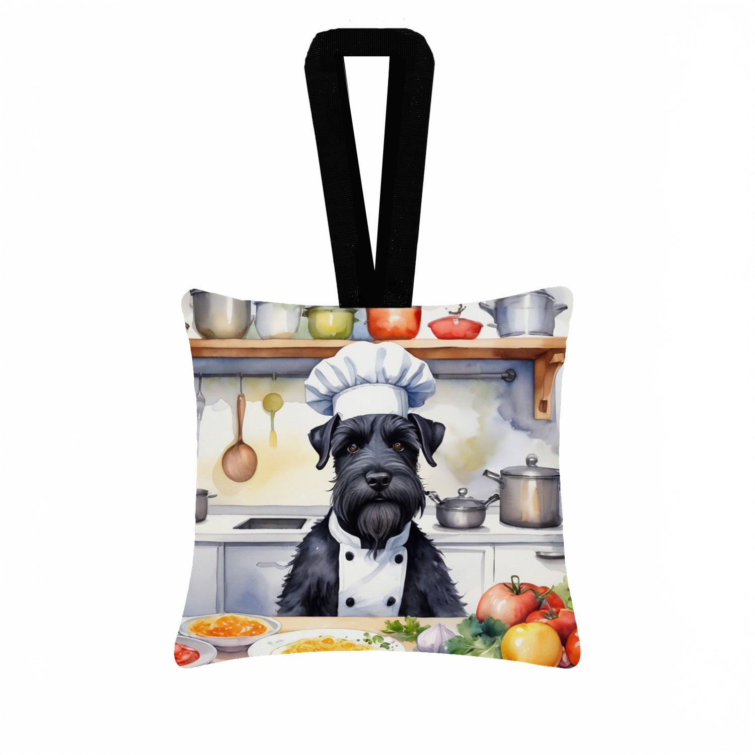 Giant Schnauzer The Chef Hanging Square Fabric Ornament 3.5 × 3.5 Decorative Door-Knob & Tree Hanger, Soft Fabric
