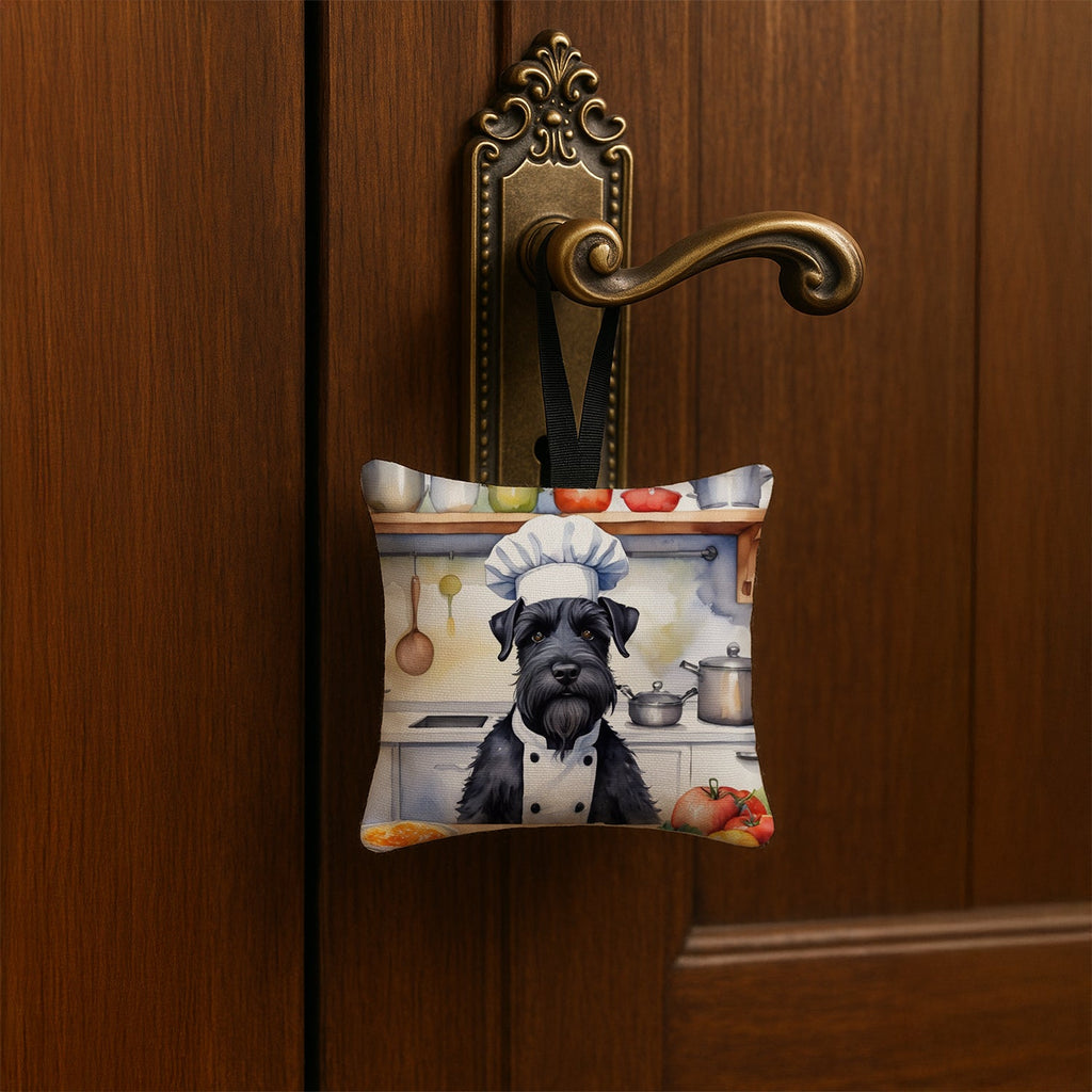 Giant Schnauzer The Chef Hanging Square Fabric Ornament 3.5 × 3.5 Decorative Door-Knob & Tree Hanger, Soft Fabric