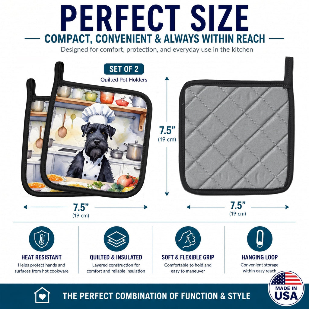 Giant Schnauzer The Chef Pot Holder Set of 2 Heat Resistant Quilted Hot Pads 7.5 x 7.5 Inch, Insulated Kitchen Trivets for Cooking & Baking