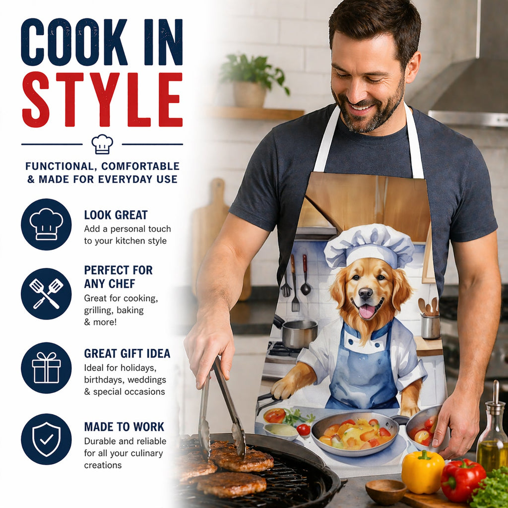Golden Retriever The Chef Apron Cooking Kitchen Server Baking Crafts Gardening for Adult Women Men, Unisex, Large, Multicolor
