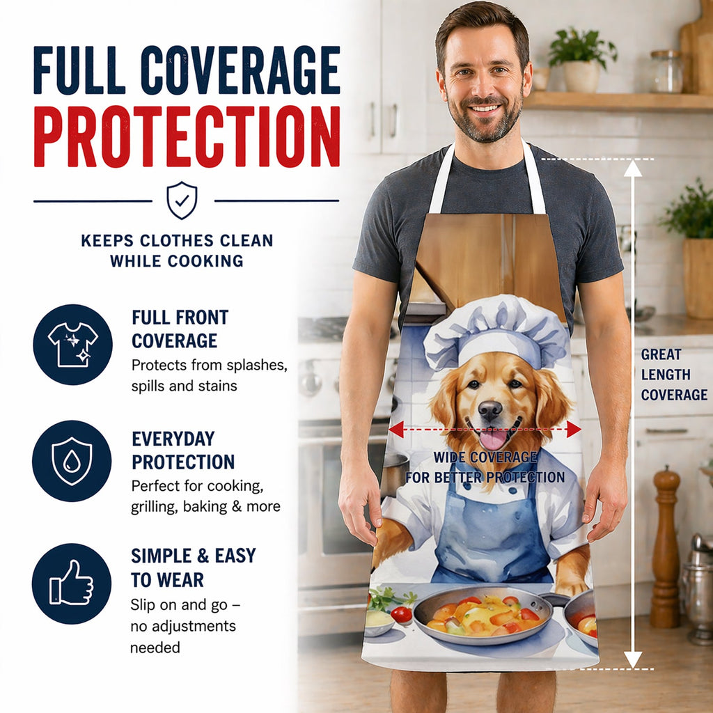 Golden Retriever The Chef Apron Cooking Kitchen Server Baking Crafts Gardening for Adult Women Men, Unisex, Large, Multicolor