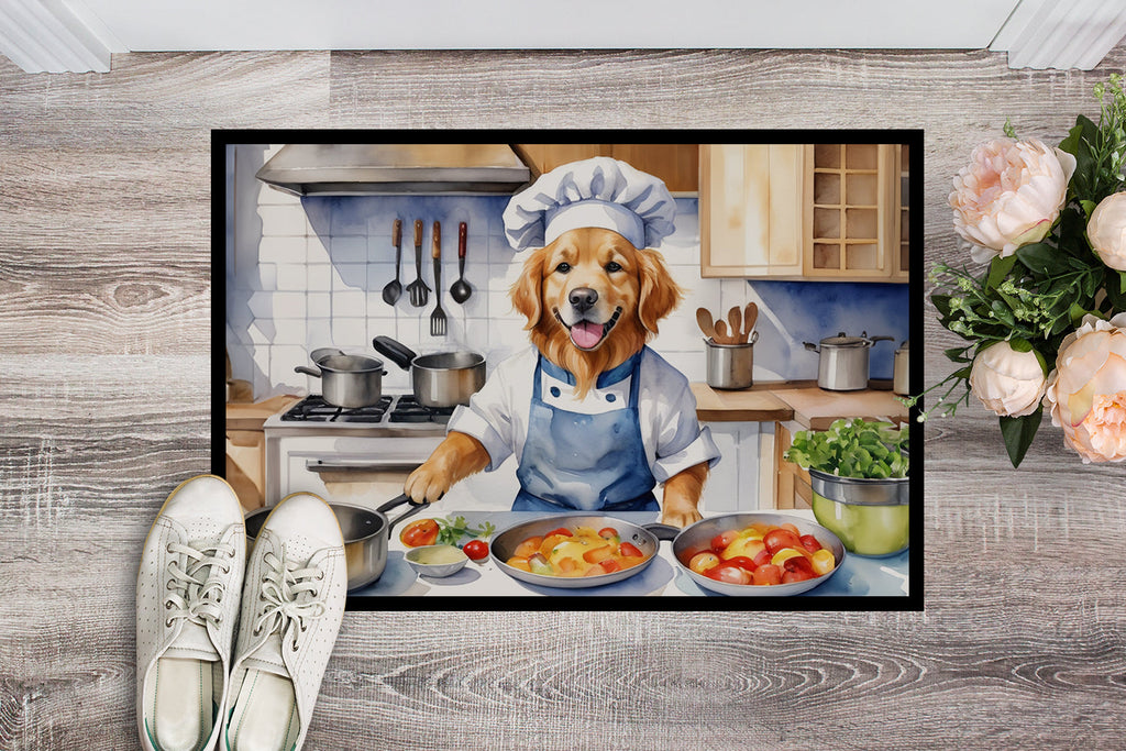 Golden Retriever The Chef Doormat Indoor Outdoor 18H X 27W Front Door Mat Rugs for Entryway, Non Slip Washable