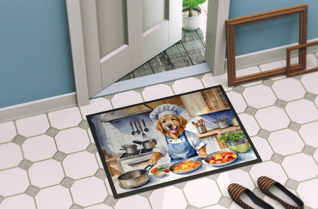 Golden Retriever The Chef Doormat Indoor Outdoor 18H X 27W Front Door Mat Rugs for Entryway, Non Slip Washable