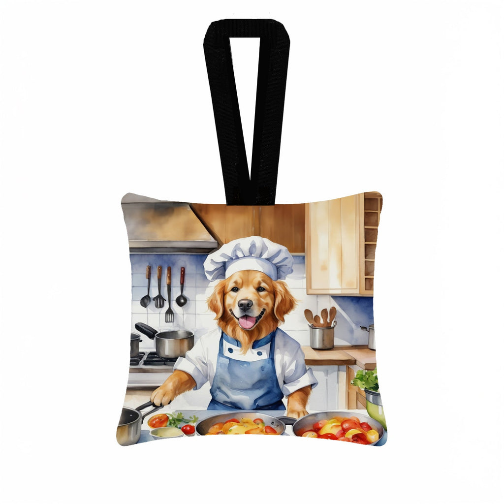 Golden Retriever The Chef Hanging Square Fabric Ornament 3.5 × 3.5 Decorative Door-Knob & Tree Hanger, Soft Fabric