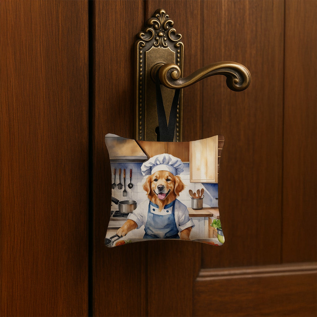Golden Retriever The Chef Hanging Square Fabric Ornament 3.5 × 3.5 Decorative Door-Knob & Tree Hanger, Soft Fabric