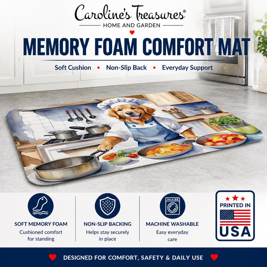 Golden Retriever The Chef Memory Foam Kitchen Mat Machine Washable Anti-Fatigue Cushion Comfort Bath or Kitchen Rug