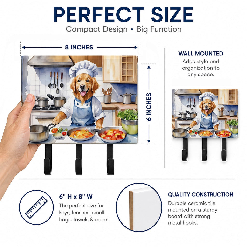 Golden Retriever The Chef Leash or Key Holder Wall Hooks, Coat Rack Wall Mount, for Hanging Keys, Towels, Aprons, Leashes