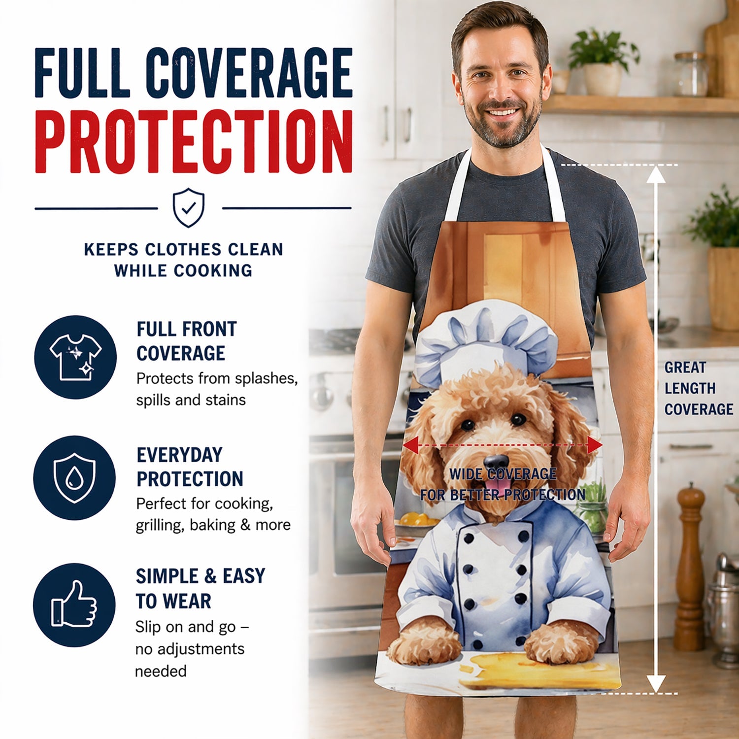 Goldendoodle The Chef Apron Cooking Kitchen Server Baking Crafts Gardening for Adult Women Men, Unisex, Large, Multicolor