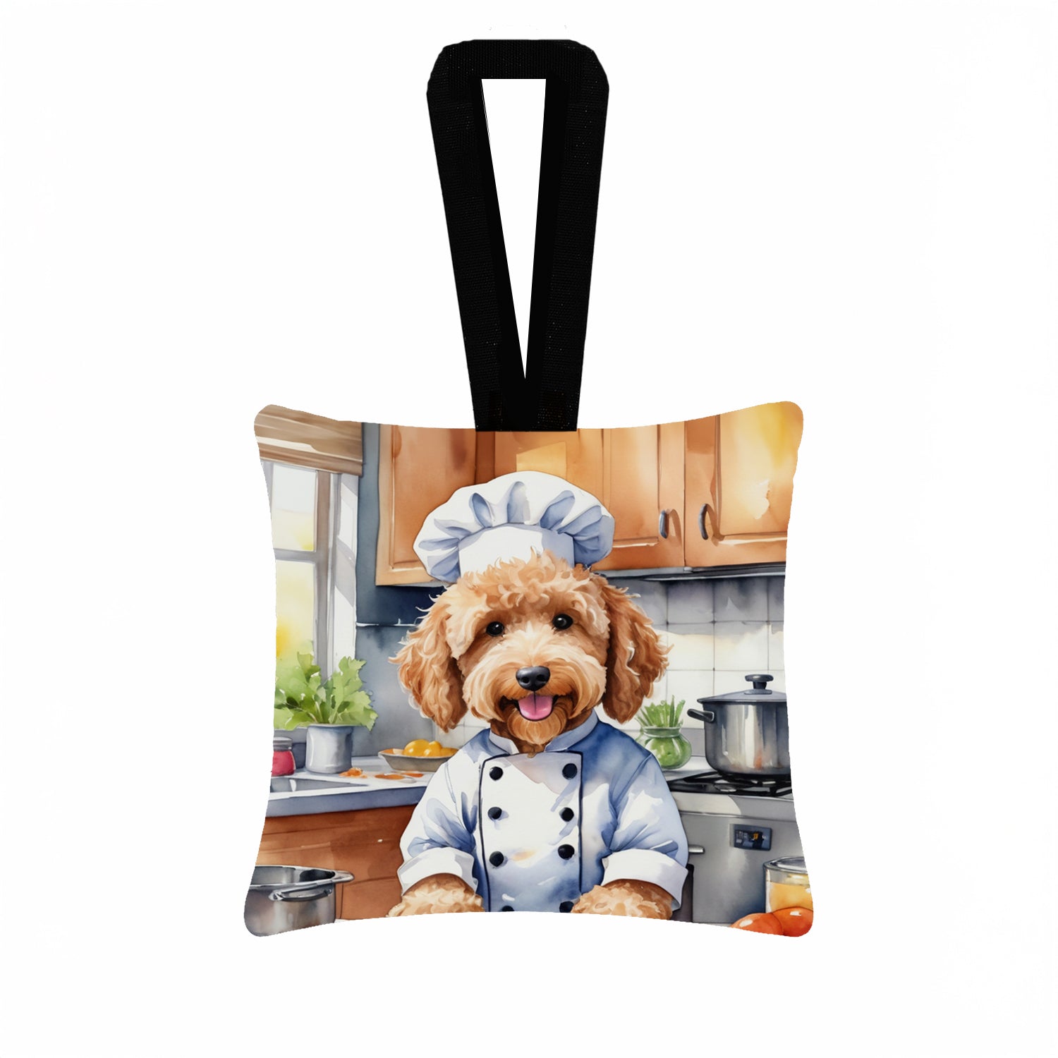 Goldendoodle The Chef Hanging Square Fabric Ornament 3.5 × 3.5 Decorative Door-Knob & Tree Hanger, Soft Fabric