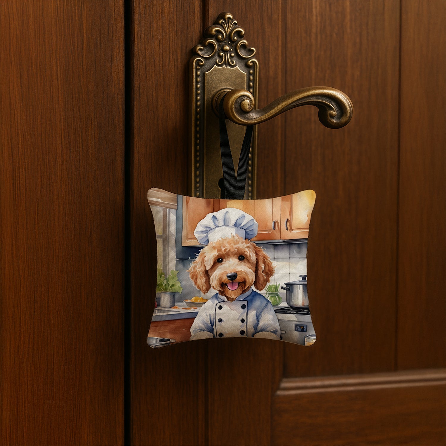 Goldendoodle The Chef Hanging Square Fabric Ornament 3.5 × 3.5 Decorative Door-Knob & Tree Hanger, Soft Fabric