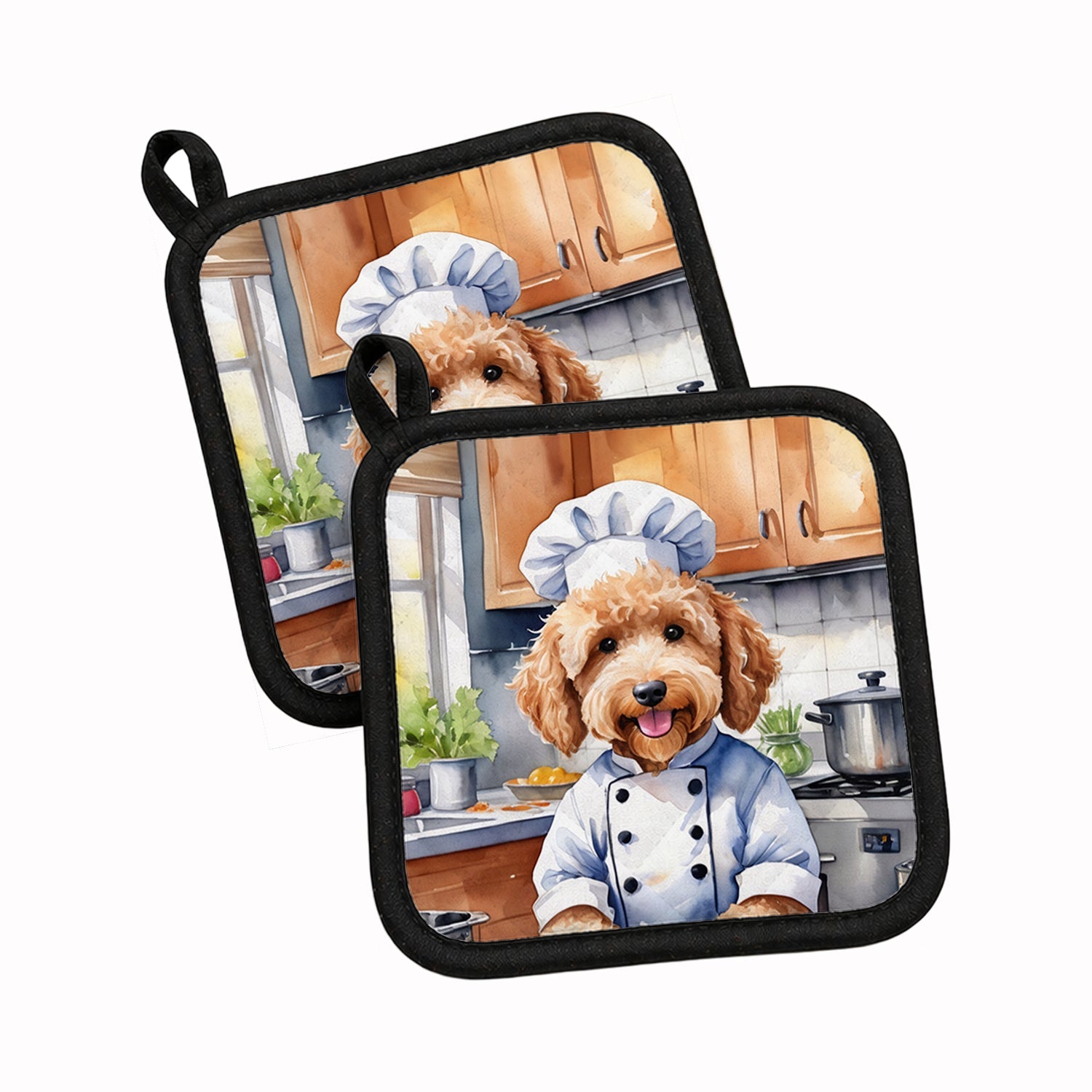 Goldendoodle The Chef Pot Holder Set of 2 Heat Resistant Quilted Hot Pads 7.5 x 7.5 Inch, Insulated Kitchen Trivets for Cooking & Baking