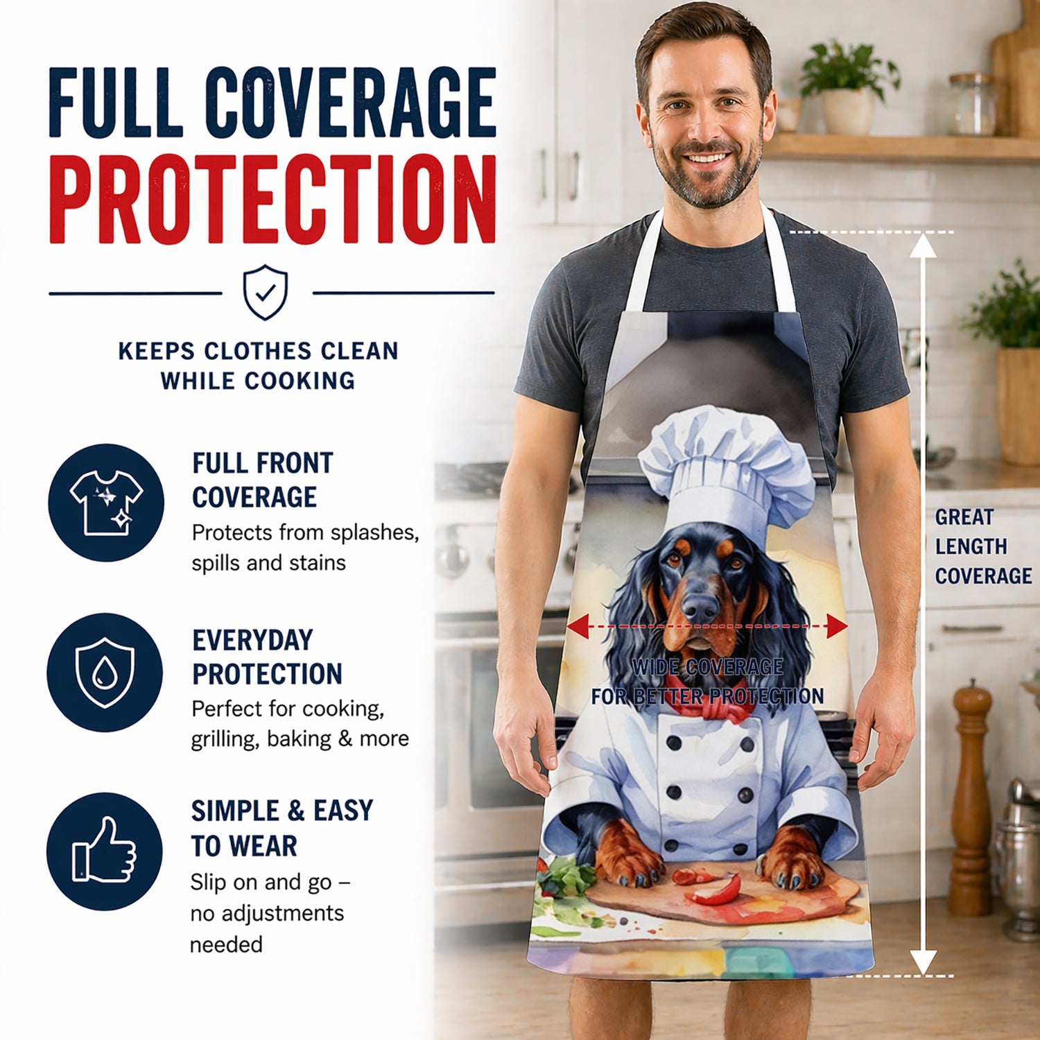 Gordon Setter The Chef Apron Cooking Kitchen Server Baking Crafts Gardening for Adult Women Men, Unisex, Large, Multicolor