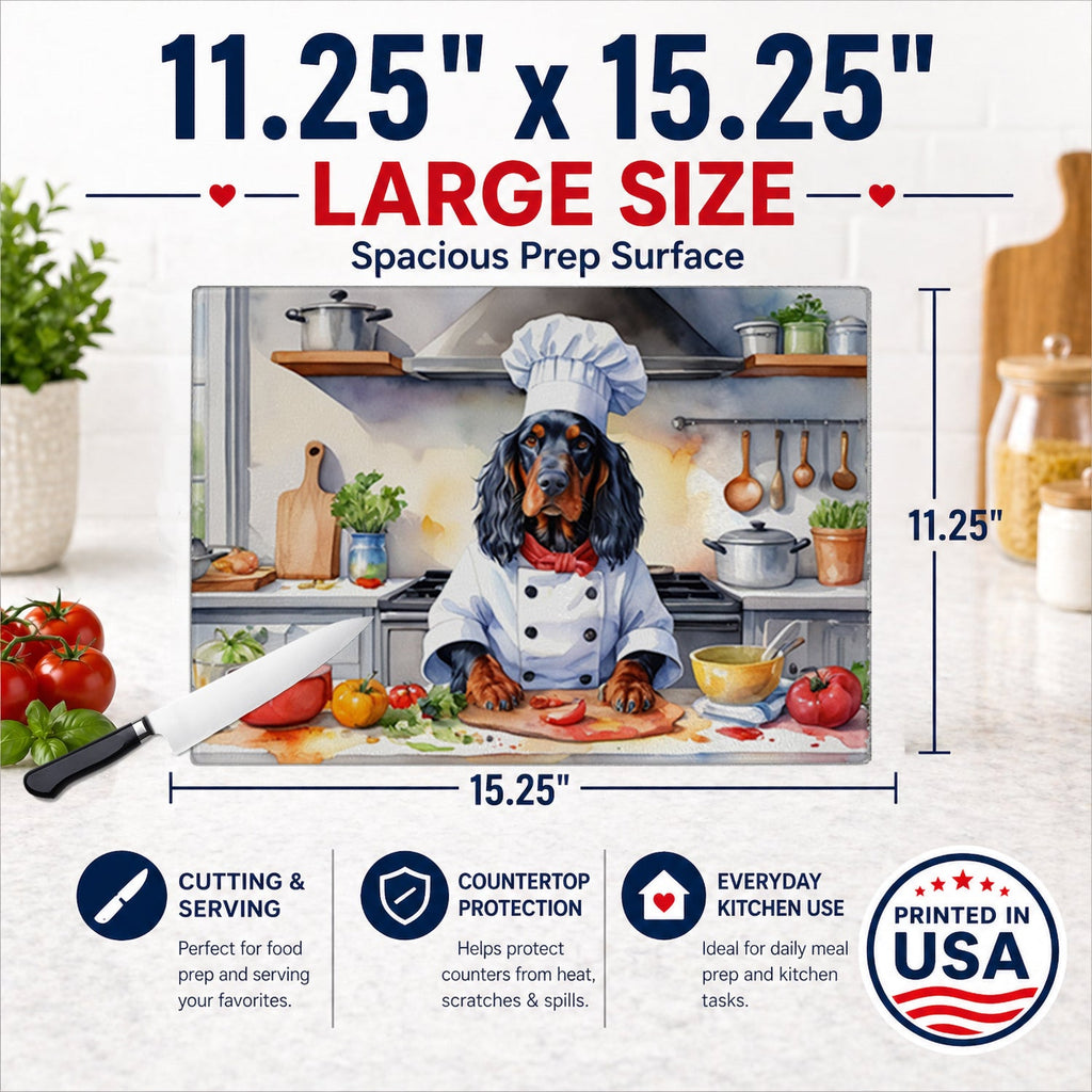 Gordon Setter The Chef Cutting Board Tempered Glass Kitchen Cutting Surface, Heat Resistant Chopping, Non-Slip Feet, Food Prep & Serving