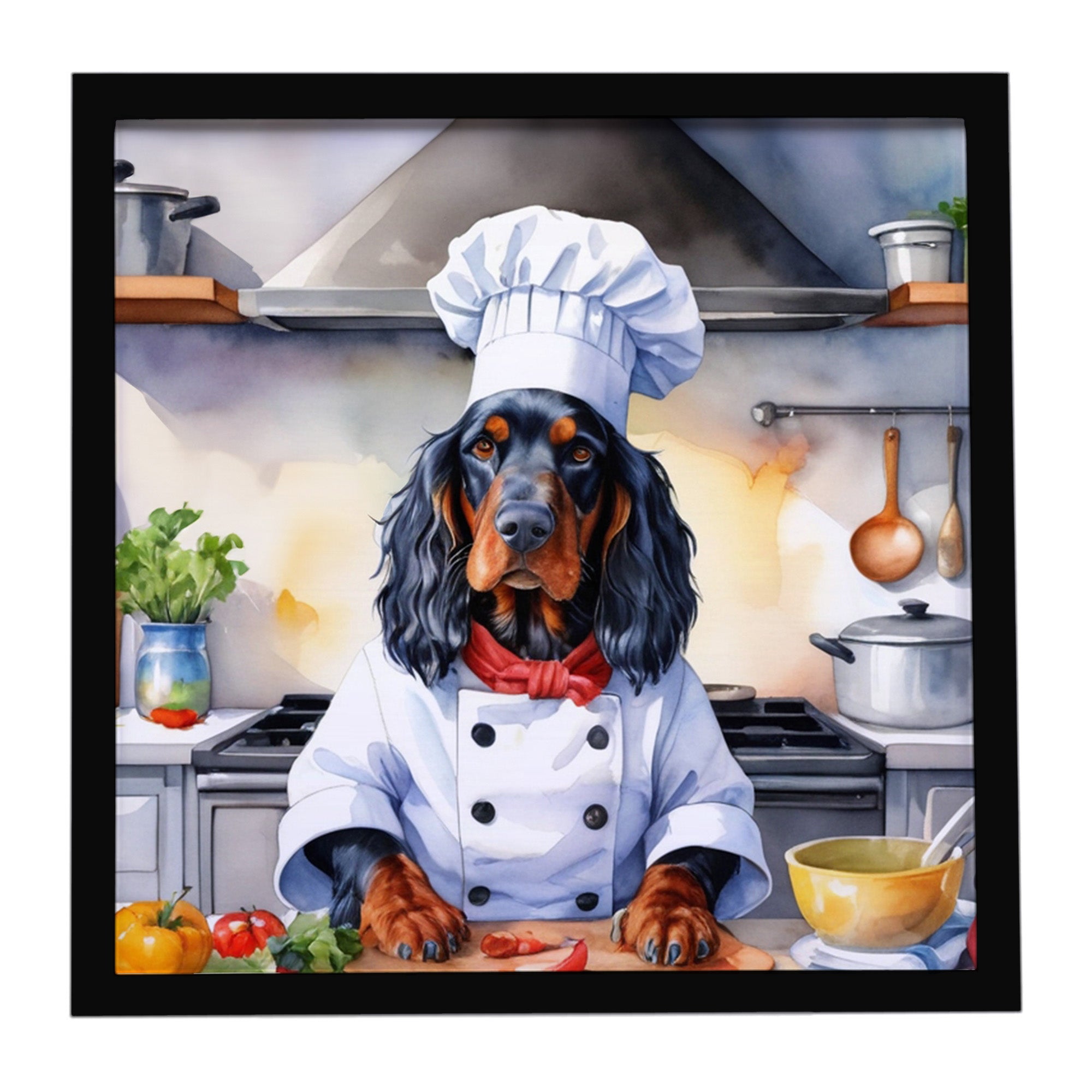 Gordon Setter The Chef Framed Metal Print Bathroom, Kitchen, Office, Home Decor Wall Art Ready to Hang, Square, 8X8
