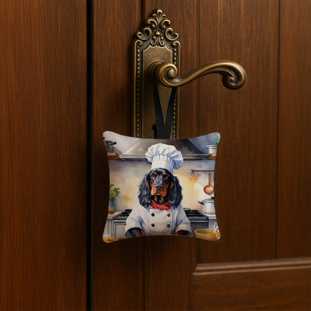 Gordon Setter The Chef Hanging Square Fabric Ornament 3.5 × 3.5 Decorative Door-Knob & Tree Hanger, Soft Fabric