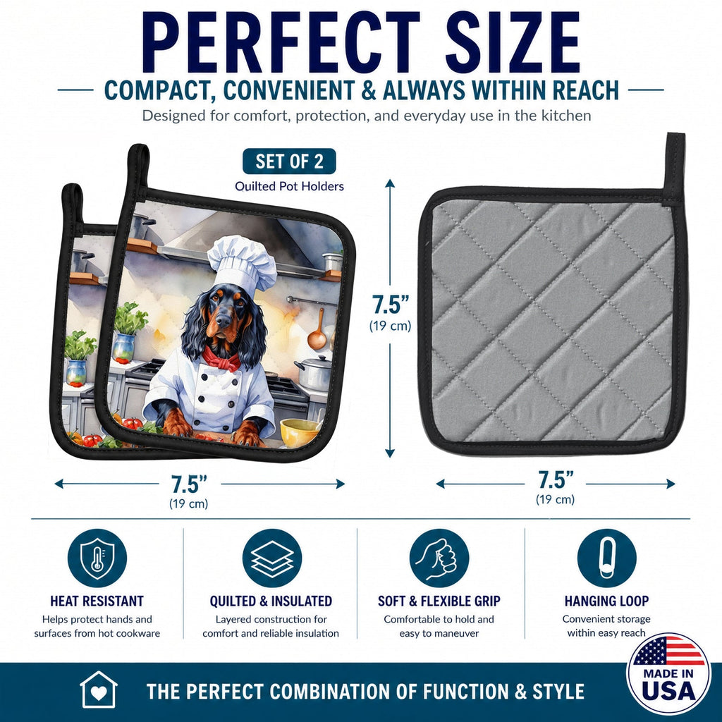 Gordon Setter The Chef Pot Holder Set of 2 Heat Resistant Quilted Hot Pads 7.5 x 7.5 Inch, Insulated Kitchen Trivets for Cooking & Baking
