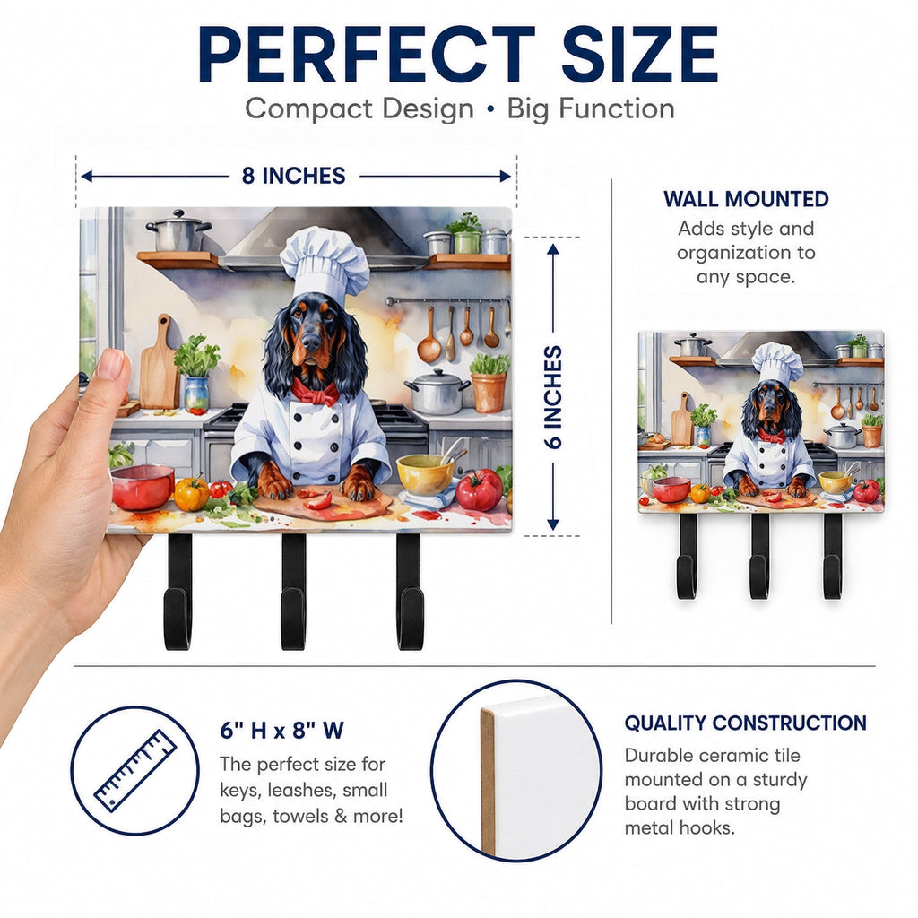 Gordon Setter The Chef Leash or Key Holder Wall Hooks, Coat Rack Wall Mount, for Hanging Keys, Towels, Aprons, Leashes