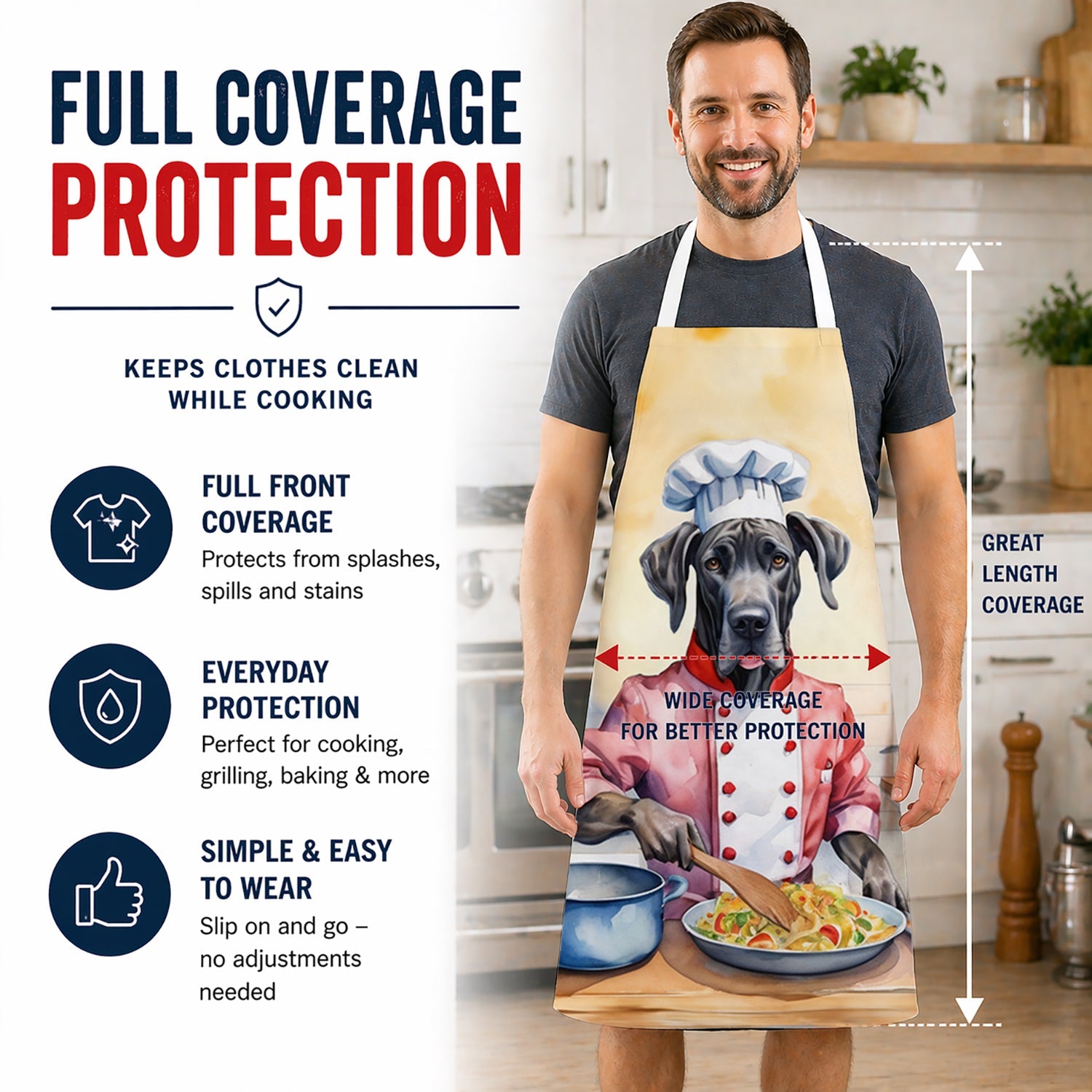 Great Dane The Chef Apron Cooking Kitchen Server Baking Crafts Gardening for Adult Women Men, Unisex, Large, Multicolor