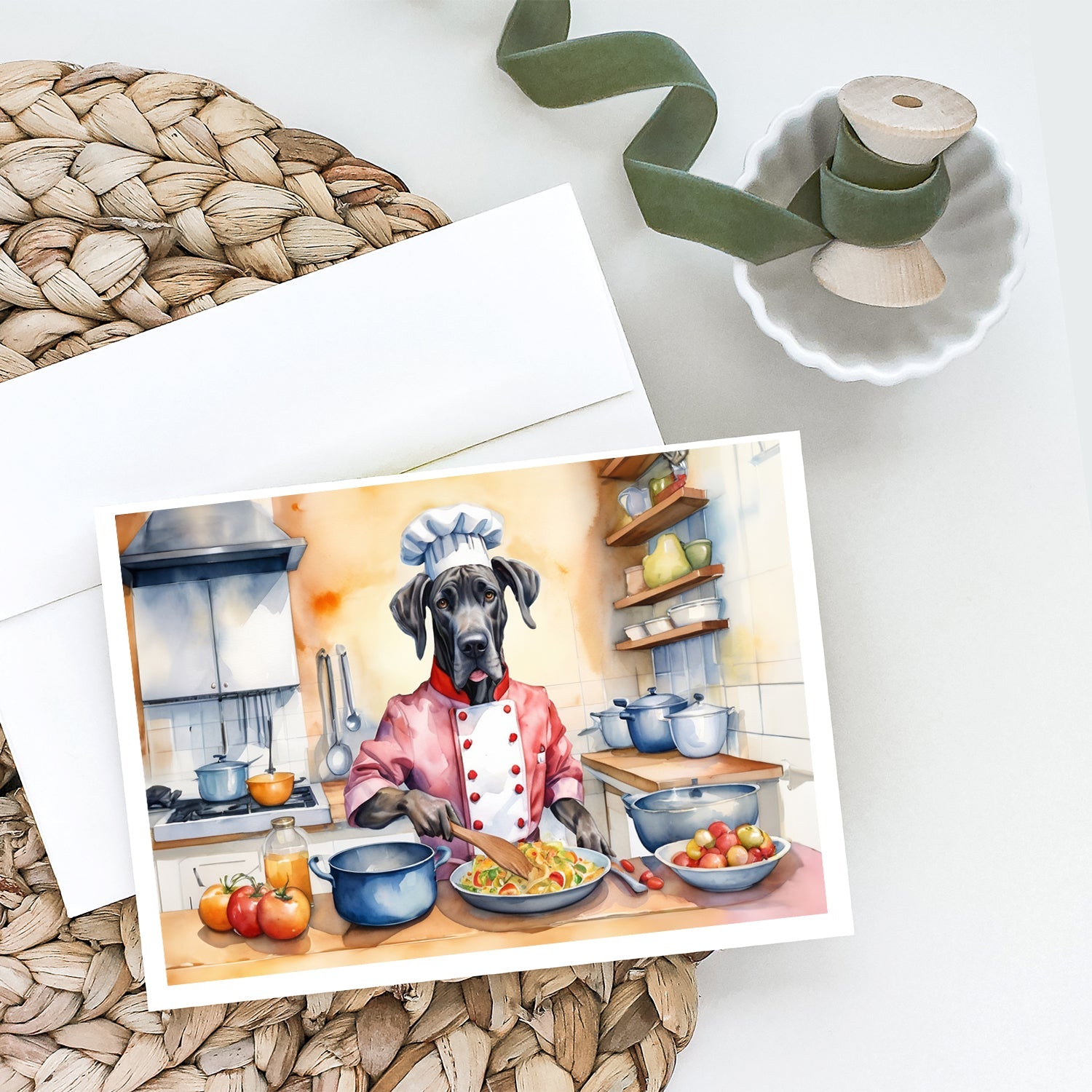 Great Dane The Chef Greeting Cards Pack of 8 Blank Cards with Envelopes Whimsical A7 Size 5x7