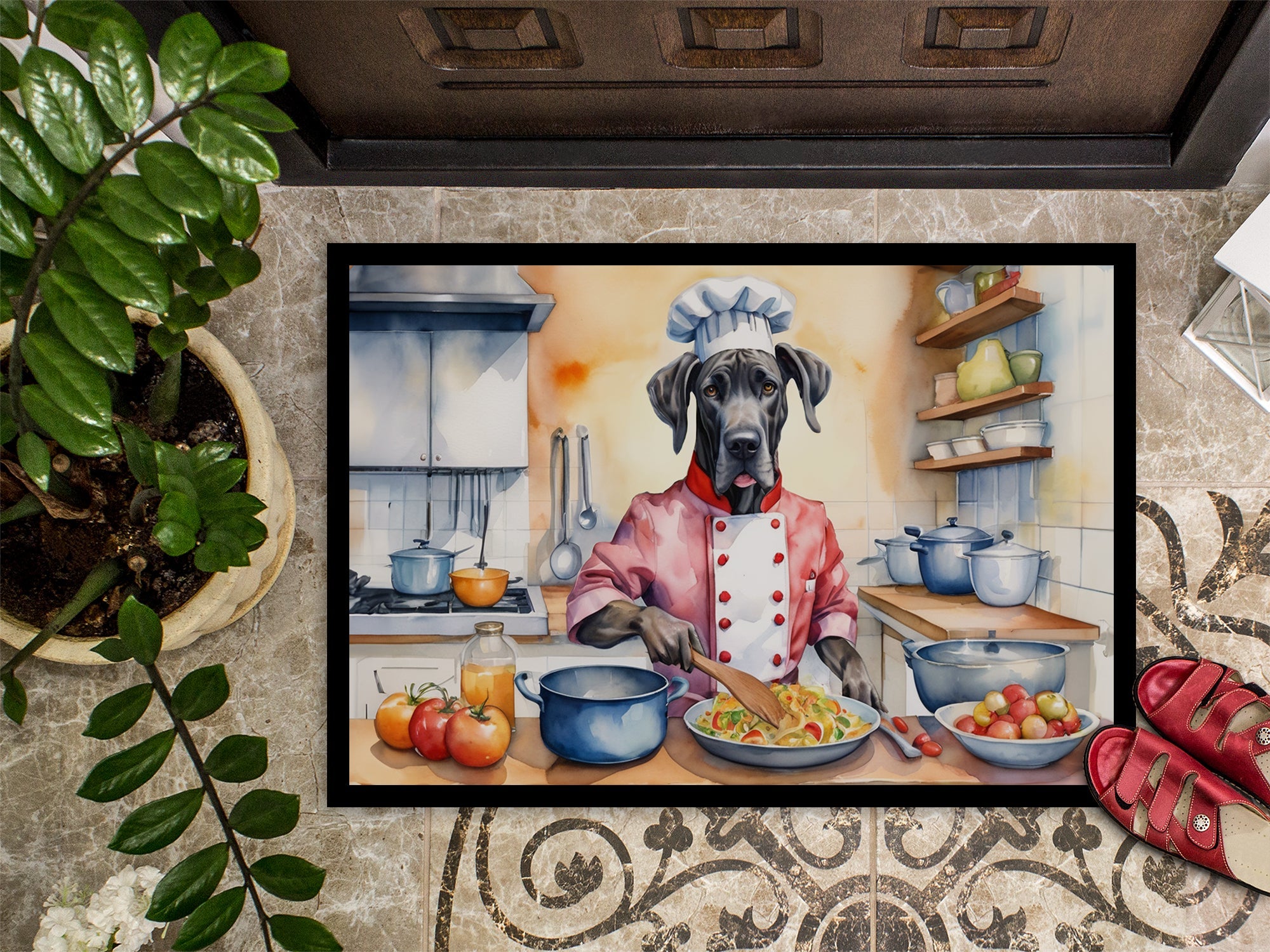 Great Dane The Chef Doormat Indoor Outdoor 24H X 36W Front Door Mat Rugs for Entryway, Non Slip Washable Low Pile,