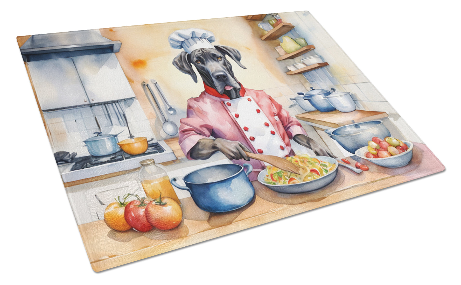 Great Dane The Chef Cutting Board Tempered Glass Kitchen Cutting Surface, Heat Resistant Chopping, Non-Slip Feet, Food Prep & Serving