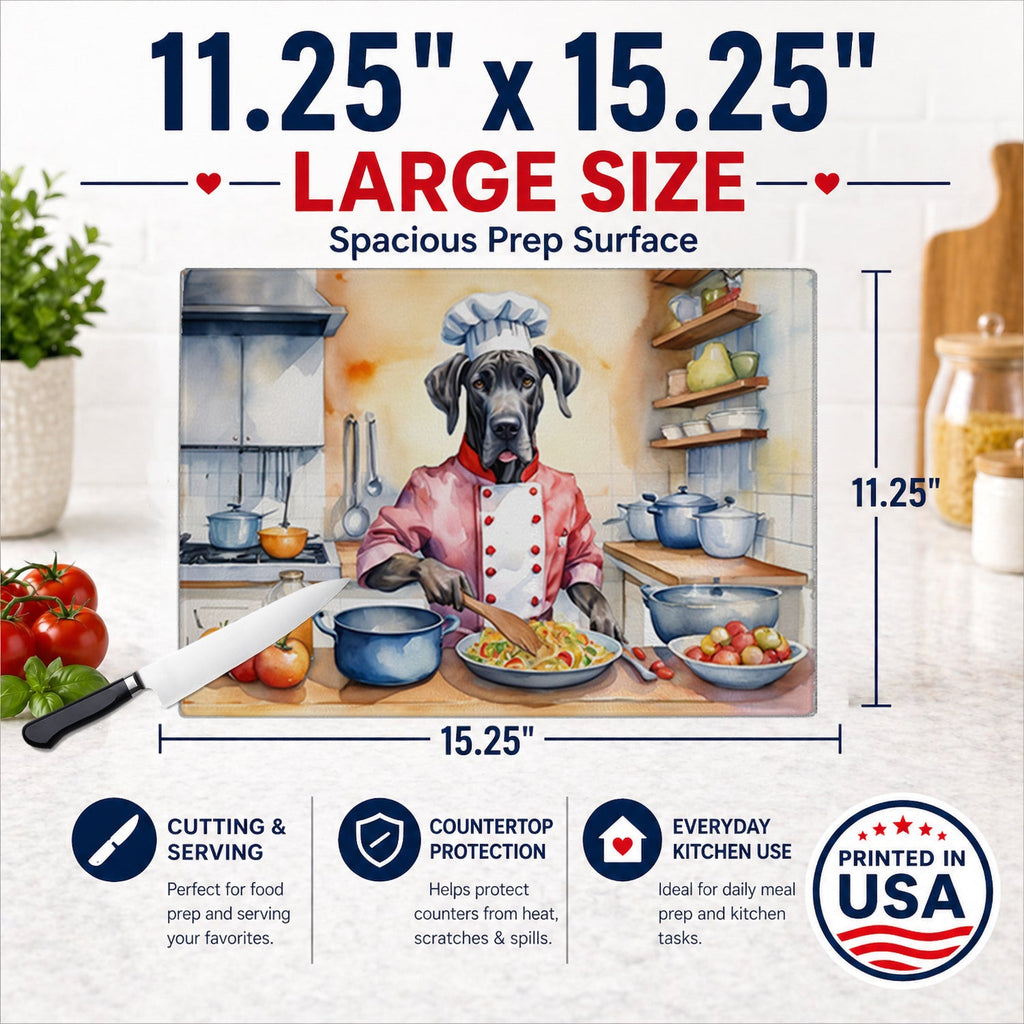 Great Dane The Chef Cutting Board Tempered Glass Kitchen Cutting Surface, Heat Resistant Chopping, Non-Slip Feet, Food Prep & Serving
