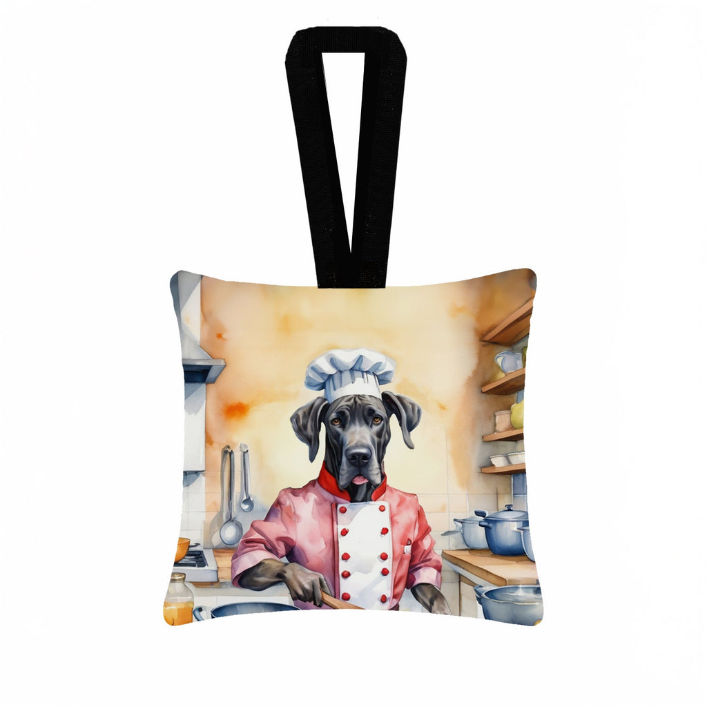 Great Dane The Chef Hanging Square Fabric Ornament 3.5 × 3.5 Decorative Door-Knob & Tree Hanger, Soft Fabric