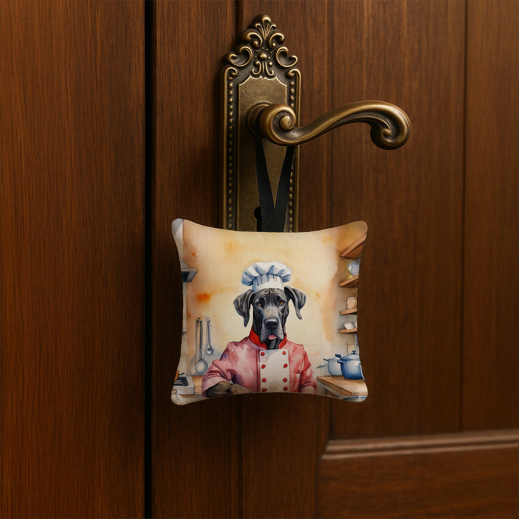 Great Dane The Chef Hanging Square Fabric Ornament 3.5 × 3.5 Decorative Door-Knob & Tree Hanger, Soft Fabric
