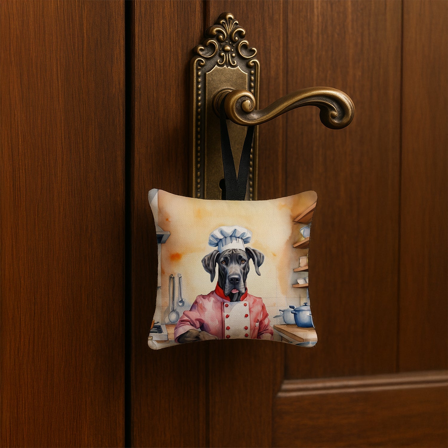 Great Dane The Chef Hanging Square Fabric Ornament 3.5 × 3.5 Decorative Door-Knob & Tree Hanger, Soft Fabric