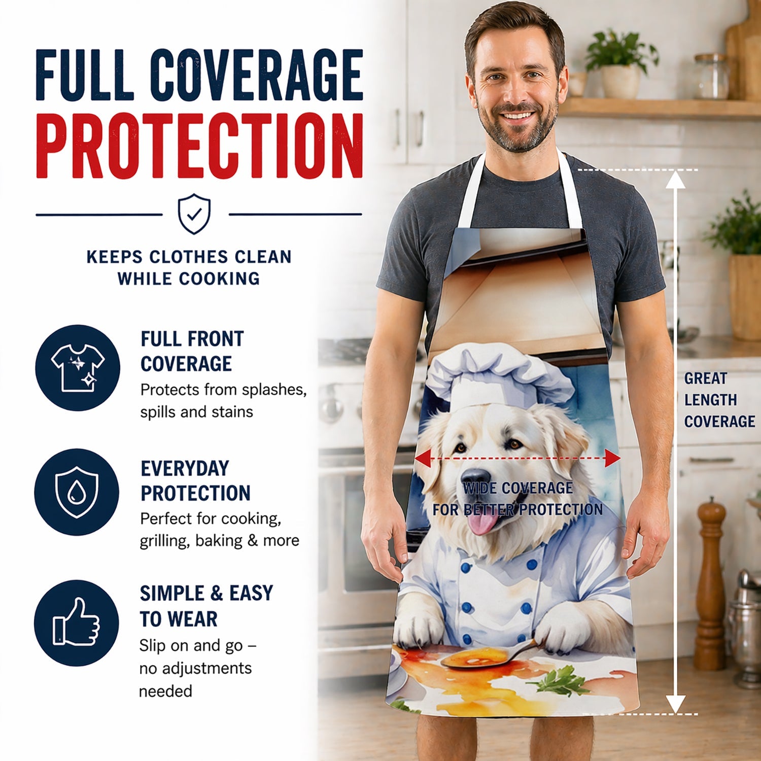 Great Pyrenees The Chef Apron Cooking Kitchen Server Baking Crafts Gardening for Adult Women Men, Unisex, Large, Multicolor