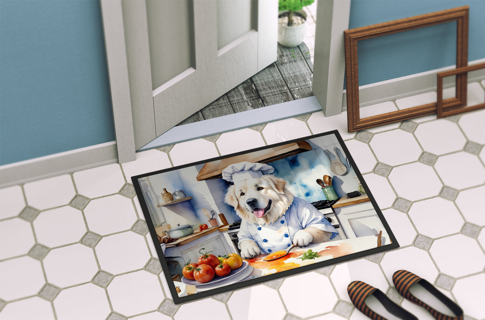 Great Pyrenees The Chef Doormat Indoor Outdoor 24H X 36W Front Door Mat Rugs for Entryway, Non Slip Washable Low Pile,