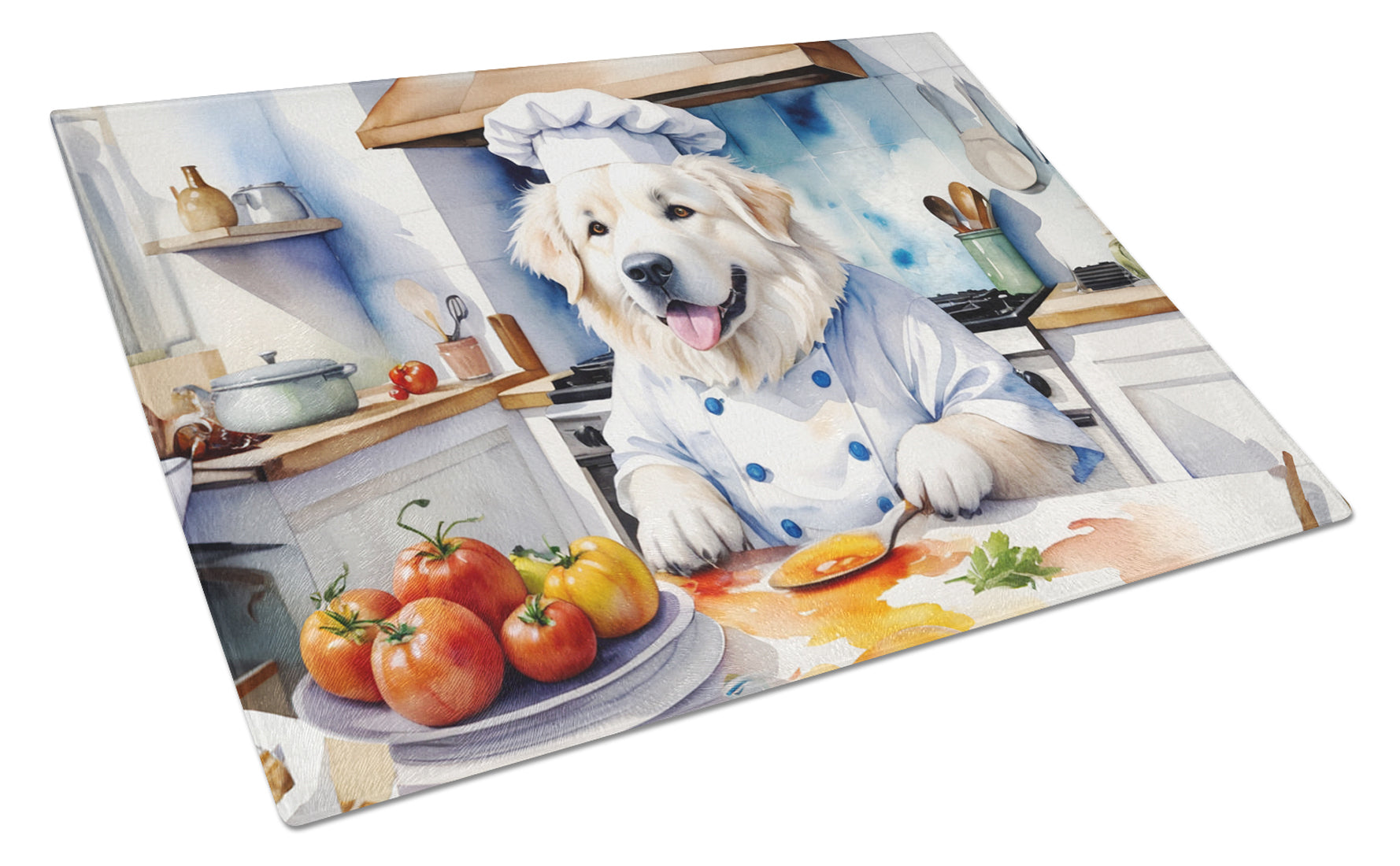 Great Pyrenees The Chef Cutting Board Tempered Glass Kitchen Cutting Surface, Heat Resistant Chopping, Non-Slip Feet, Food Prep & Serving