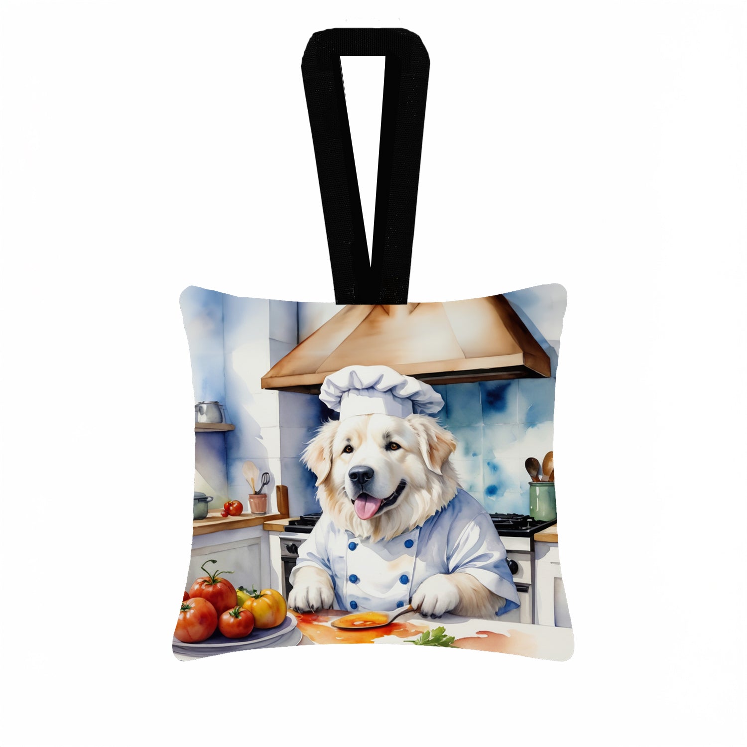 Great Pyrenees The Chef Hanging Square Fabric Ornament 3.5 × 3.5 Decorative Door-Knob & Tree Hanger, Soft Fabric